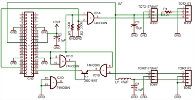 TOSLINKコネクタ接続用の変換回路