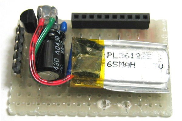 I2C接続小型LCDモジュール用メイン基板(バッテリ接続)
