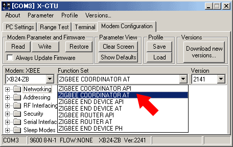 X-CTU画面1 COMポート選択